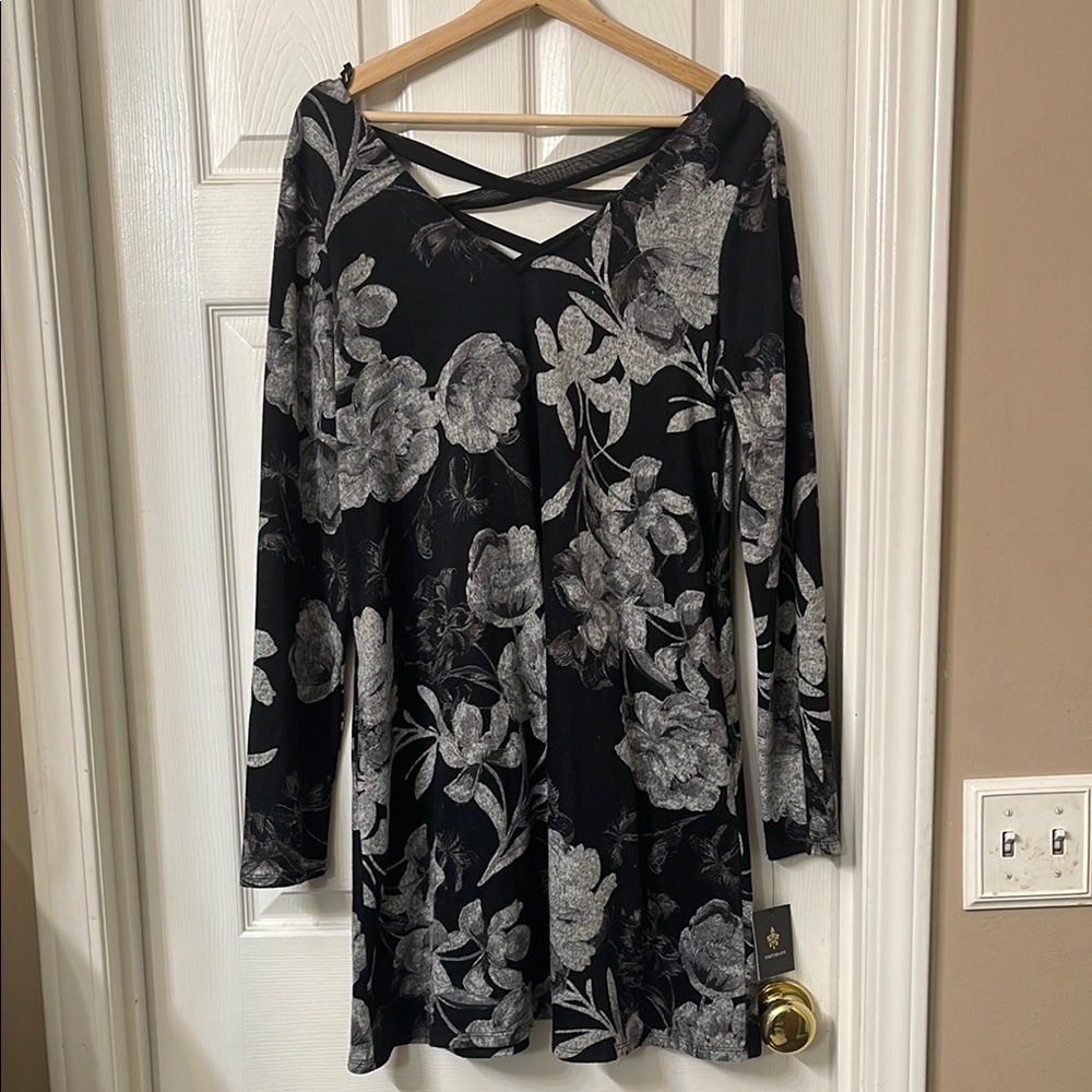 Stitch Fix Fortune & Ivy Floral Black and Gray Dress
